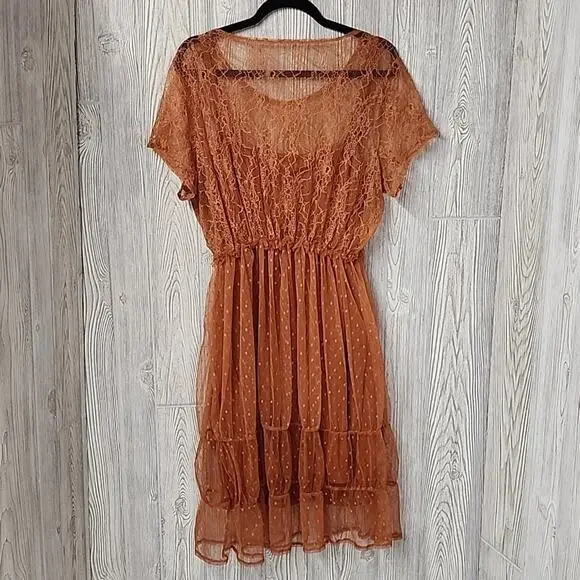Vero Moda Orange Lace Midi Dress - Picture 2 of 13